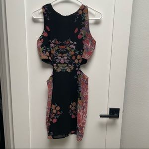 Black and floral cutout mini dress